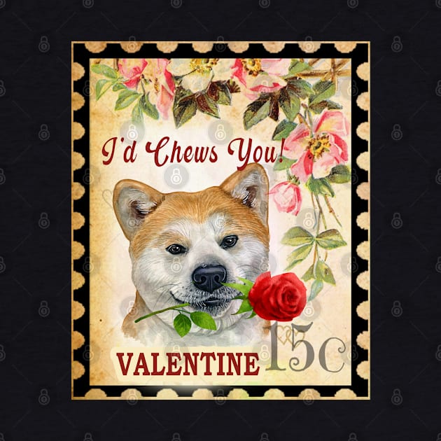 Akita fawn Vintage Valentine Funny Dog With Rose by Sniffist Gang